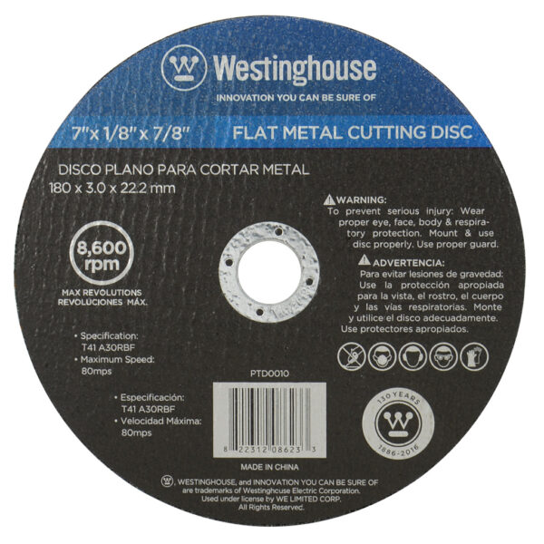 DISCO PLANO DE CORTE METAL 7″ X 1/8″ X 7/8″ WESTINGHOUSE